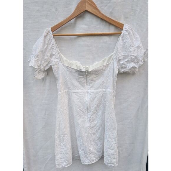 Princess Polly Womens White Rose Mini Dress Sz 6 Milkmaid Peasant Puff Sleeve - Picture 4 of 5